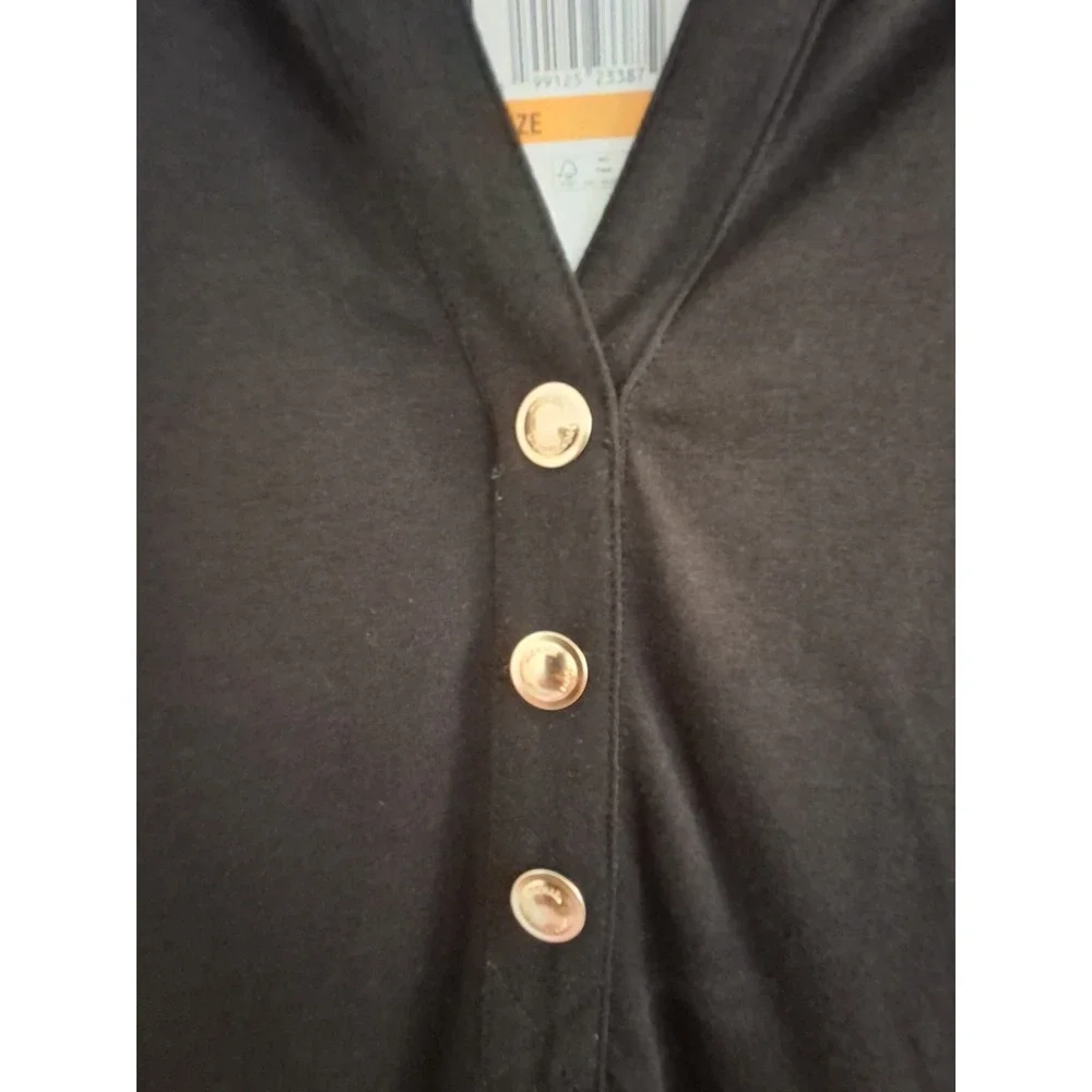 NWT Michael Kors Black ShortSleeve Blouse W/ Gold Buttons. Size Small Petite.
